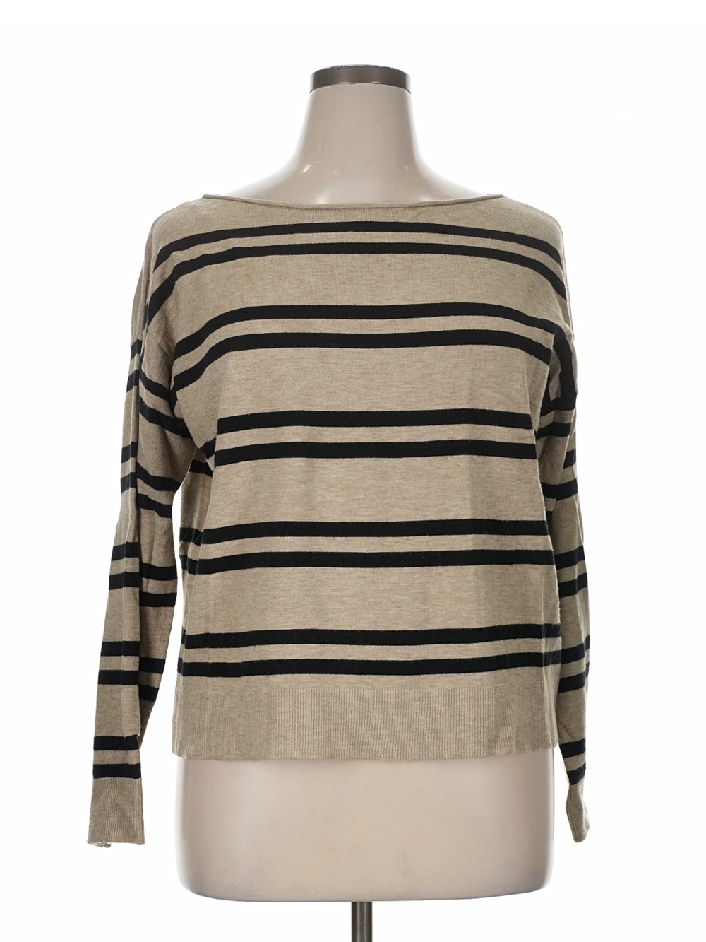 EVEREVE Striped Boatneck Long-Sleeve Sweater Beige Black Size XL